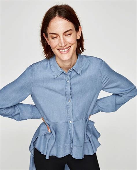 zara asymmetric denim shirt.